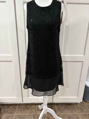 tiana b black lace dress TIANA B. Size XL Dress Black MOCK WRAP with Lace Long Sleeves CHEST 44"